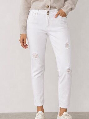 Soho Jeans New York Co White Cropped Boyfriend Jeans Size 12 Distressed Denim